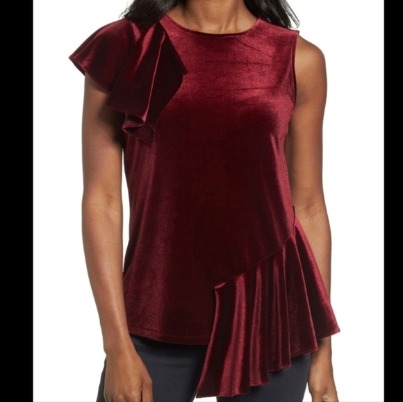 Halogen  Steampunk Whimsigoth NWT burgundy ruffle sleeve velvet top large - Picture 1 of 8